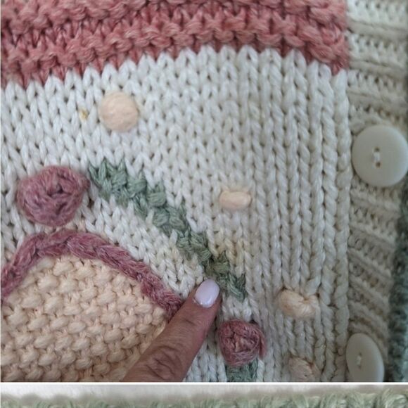 VINTAGE Huntington Ridge Heavily Embroidered Hand Knit Cardigan Sweater Size M - Picture 9 of 9